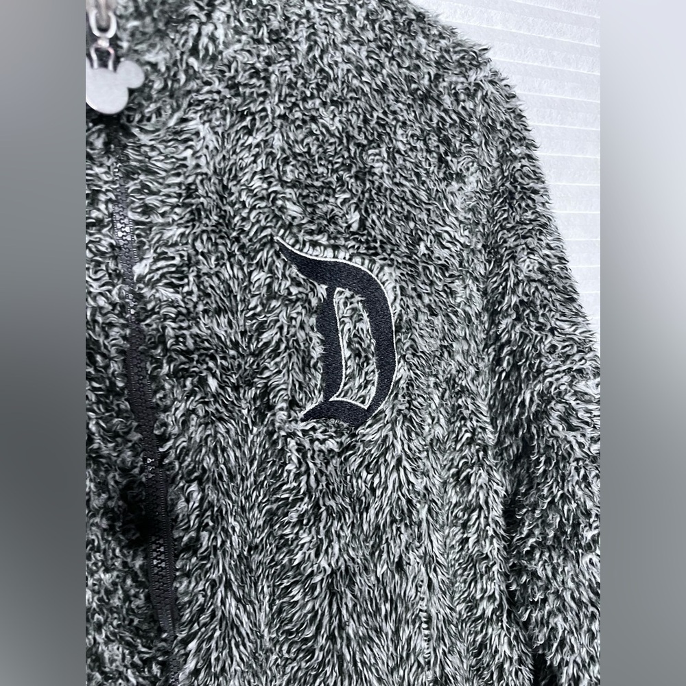 Disney Parks Disneyland Sherpa Fleece Gray Zip Up Jacket Large Fuzzy Comfy Warm - Picture 2 of 7